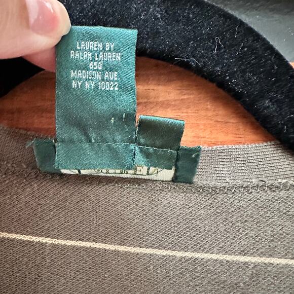 Vintage Lauren Ralph Lauren 100% Cotton Stripped Brown 3/4 Sleeve Cardigan Sz Lg - Picture 6 of 9